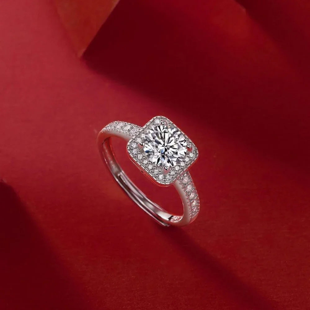Certified 1ct. t.w. Moissanite Diamond Square Halo Wedding Engagement Ring NEW